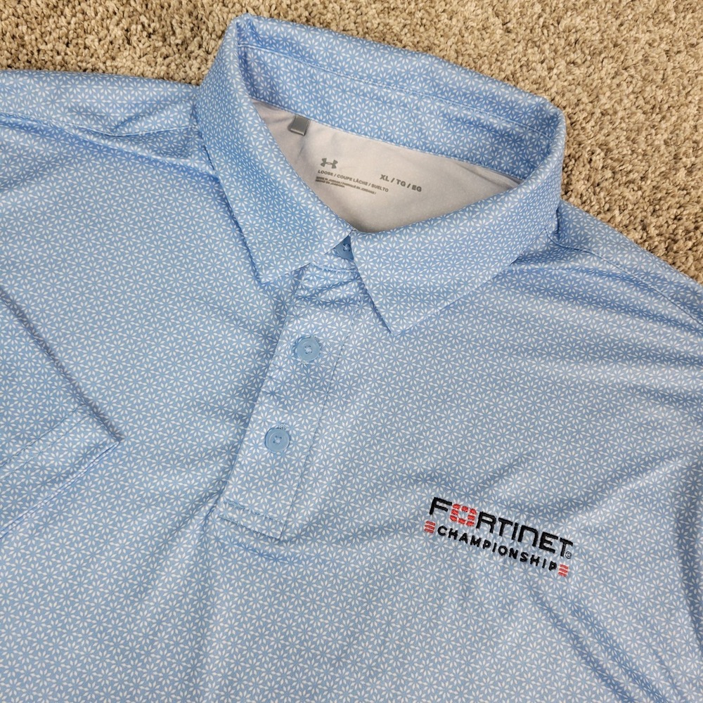 Under Armour Mens XL Blue White AOP Floral Performance Stretch Polo Short Sleeve